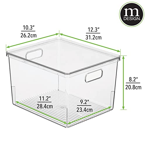 mDesign Large Plastic Stackable Kitchen Cabinet Storage Bin Box, Handles and Lid - Fridge, Cabinet, Counter Organizer for Snacks, Food, Drinks, or Supplies, Ligne Collection, 8 Pack, Clear