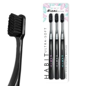 habit toothbrush | ultra-soft | 6500 bristles | travel cover | gentle cleaning with ergonomic head | (3 pack, black)