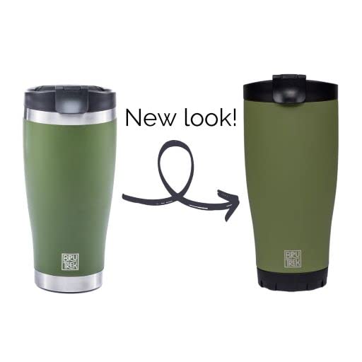 BruTrek Adventure Tumbler 3.0 - Stainless Steel Coffee and Tea Mug with Leak Proof Lid, Stays Hot or Cold For Hours, No-Slip Texture, 16 fl.oz Cup (Moss Green)