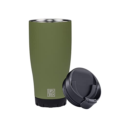 BruTrek Adventure Tumbler 3.0 - Stainless Steel Coffee and Tea Mug with Leak Proof Lid, Stays Hot or Cold For Hours, No-Slip Texture, 16 fl.oz Cup (Moss Green)