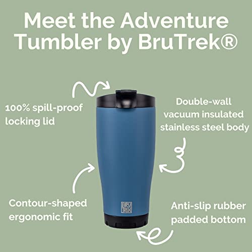 BruTrek Adventure Tumbler 3.0 - Stainless Steel Coffee and Tea Mug with Leak Proof Lid, Stays Hot or Cold For Hours, No-Slip Texture, 16 fl.oz Cup (Moss Green)