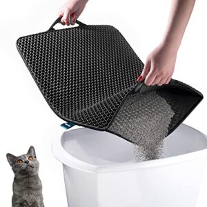 dipperdap cat litter trapping mat with handles - water proof material for easy cleaning - dual layer honeycomb design (24 x 30 in, black)