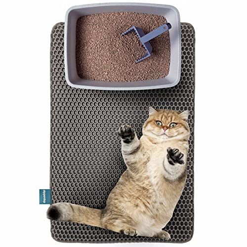 dipperdap Cat Litter Trapping Mat with Handles - Water Proof Material for Easy Cleaning - Dual Layer Honeycomb Design (24 x 30 in, Black)