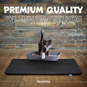 dipperdap Cat Litter Trapping Mat with Handles - Water Proof Material for Easy Cleaning - Dual Layer Honeycomb Design (24 x 30 in, Black)