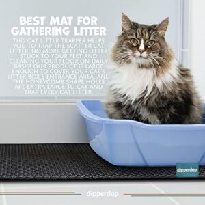 dipperdap Cat Litter Trapping Mat with Handles - Water Proof Material for Easy Cleaning - Dual Layer Honeycomb Design (24 x 30 in, Black)