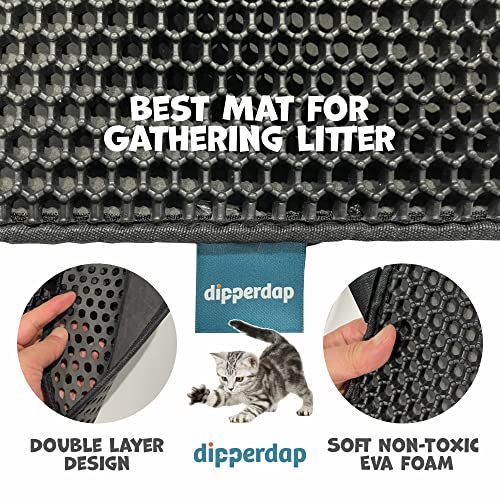 dipperdap Cat Litter Trapping Mat with Handles - Water Proof Material for Easy Cleaning - Dual Layer Honeycomb Design (24 x 30 in, Black)