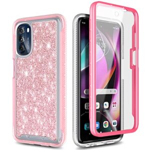 NZND Case for Motorola Moto G 5G (2022) with [Built-in Screen Protector], Full-Body Protective Shockproof Rugged Bumper Cover, Impact Resist Durable Phone Case (Glitter Rose Gold)