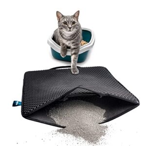 dipperdap Cat Litter Trapping Mat with Handles - Water Proof Material for Easy Cleaning - Dual Layer Honeycomb Design (24 x 30 in, Black)