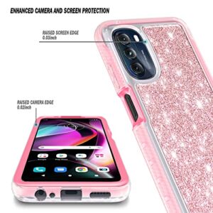 NZND Case for Motorola Moto G 5G (2022) with [Built-in Screen Protector], Full-Body Protective Shockproof Rugged Bumper Cover, Impact Resist Durable Phone Case (Glitter Rose Gold)