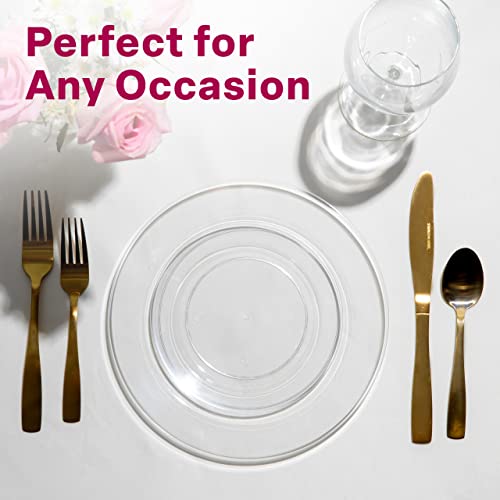 Aya's 100 Clear Plastic Plates Disposable, Premium Heavy-Duty Plastic Plates - 50 Plastic Dinner Plates 9" + 50 Salad, Dessert, Appetizer Plates 6.25" for Weddings - Disposable Clear Plates for Party