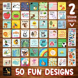 100 (50 Designs) Lunch Box Notes for Kids, Writable Children School Lunch Box Notes for Girls & Boys , Lunch Notes for Kids , Lunch Box Notes for Kids with 2 Complimentary Sticker Sheets