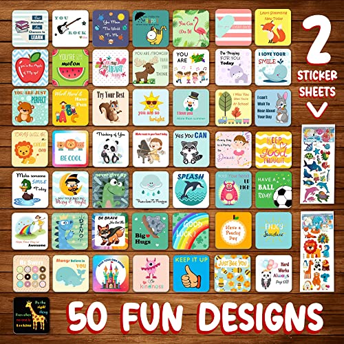 100 (50 Designs) Lunch Box Notes for Kids, Writable Children School Lunch Box Notes for Girls & Boys , Lunch Notes for Kids , Lunch Box Notes for Kids with 2 Complimentary Sticker Sheets