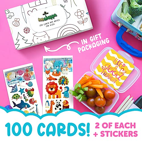 100 (50 Designs) Lunch Box Notes for Kids, Writable Children School Lunch Box Notes for Girls & Boys , Lunch Notes for Kids , Lunch Box Notes for Kids with 2 Complimentary Sticker Sheets