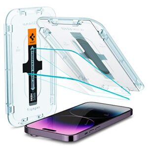 spigen tempered glass screen protector [glastr ez fit] designed for iphone 14 pro max [case friendly] - sensor protection / 2 pack