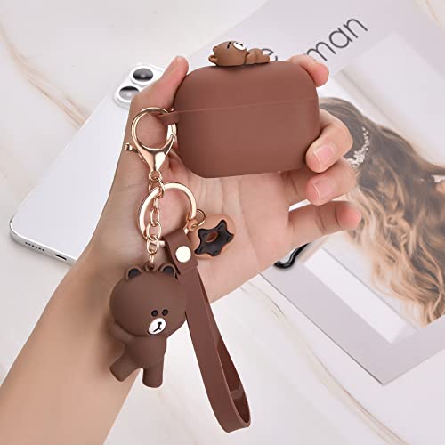 Cute AirPod Pro Case with Bear Keychain Classic Matte Soft Silicone Protective Cover for Women and Girls Compatible with AirPods Pro Case