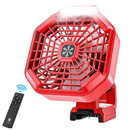 WaxPar For Milwaukee Fan Cordless Jobsite Fan, USB Floor Fan Tent Fan with Light Compatible with Milwaukee M18 Battery Camping Fan 14.4-20V Li-Ion Battery, Remote, 3 Wind/Brightness Modes, Timer