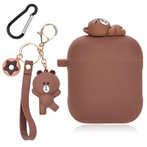 cute airpod case with bear keychain classic matte soft silicone protective cover for women and girls compatible with airpods 2nd & 1st generation case