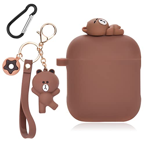 Cute AirPod Case with Bear Keychain Classic Matte Soft Silicone Protective Cover for Women and Girls Compatible with AirPods 2nd & 1st Generation Case