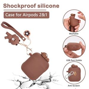 Cute AirPod Case with Bear Keychain Classic Matte Soft Silicone Protective Cover for Women and Girls Compatible with AirPods 2nd & 1st Generation Case