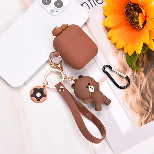 Cute AirPod Case with Bear Keychain Classic Matte Soft Silicone Protective Cover for Women and Girls Compatible with AirPods 2nd & 1st Generation Case