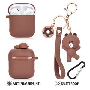 Cute AirPod Case with Bear Keychain Classic Matte Soft Silicone Protective Cover for Women and Girls Compatible with AirPods 2nd & 1st Generation Case