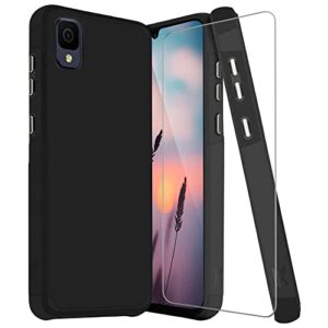 tjs for alcatel tcl 30 z t602dl case, tcl 30 le case, with tempered glass screen protector, dual layer hybrid shockproof drop protection impact phone case cover for tcl 30z / tcl 30le (black)