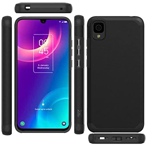 TJS for Alcatel TCL 30 Z T602DL Case, TCL 30 LE Case, with Tempered Glass Screen Protector, Dual Layer Hybrid Shockproof Drop Protection Impact Phone Case Cover for TCL 30Z / TCL 30LE (Black)