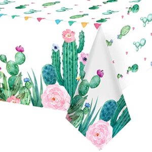 breling 1 piece watercolor cactus tablecloth plastic waterproof table cover for birthday party decorations kitchen dining room party supply, 108 x 54 inches, floral