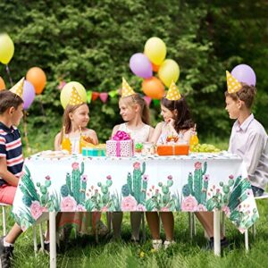 Breling 1 Piece Watercolor Cactus Tablecloth Plastic Waterproof Table Cover for Birthday Party Decorations Kitchen Dining Room Party Supply, 108 x 54 Inches, Floral