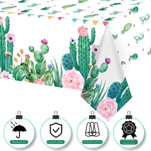 Breling 1 Piece Watercolor Cactus Tablecloth Plastic Waterproof Table Cover for Birthday Party Decorations Kitchen Dining Room Party Supply, 108 x 54 Inches, Floral