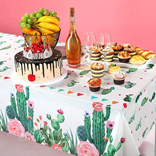 Breling 1 Piece Watercolor Cactus Tablecloth Plastic Waterproof Table Cover for Birthday Party Decorations Kitchen Dining Room Party Supply, 108 x 54 Inches, Floral