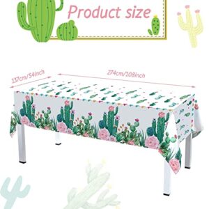 Breling 1 Piece Watercolor Cactus Tablecloth Plastic Waterproof Table Cover for Birthday Party Decorations Kitchen Dining Room Party Supply, 108 x 54 Inches, Floral