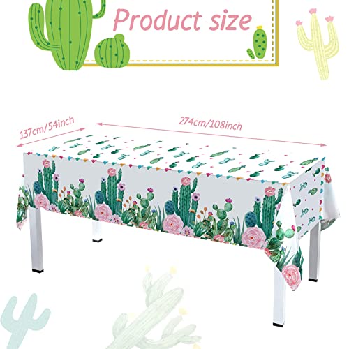 Breling 1 Piece Watercolor Cactus Tablecloth Plastic Waterproof Table Cover for Birthday Party Decorations Kitchen Dining Room Party Supply, 108 x 54 Inches, Floral