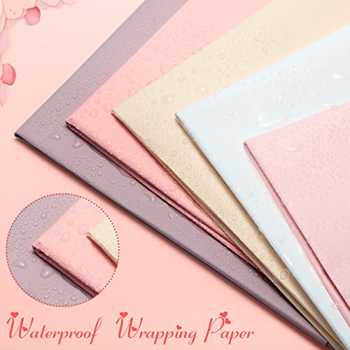 50 Sheets Flower Wrapping Paper Florist Bouquet Supplies Waterproof Flower Wrapping Paper Double Sided Colors Floral Paper Flower Packaging Bouquet Wrapping Paper for DIY Craft Gift, 22.8 x 22.8 Inch