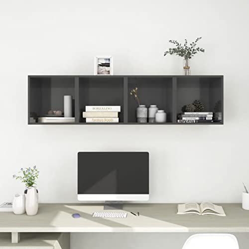 DiMorture Floating Shelves Square Cube Storage Shelves Set of 4, Easy-to-Install Wall Mounted Display Shelves TV Cabinet for Bedrooms and Living Rooms, High Gloss Grey