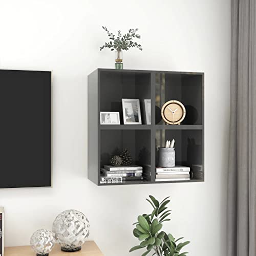 DiMorture Floating Shelves Square Cube Storage Shelves Set of 4, Easy-to-Install Wall Mounted Display Shelves TV Cabinet for Bedrooms and Living Rooms, High Gloss Grey