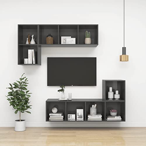 DiMorture Floating Shelves Square Cube Storage Shelves Set of 4, Easy-to-Install Wall Mounted Display Shelves TV Cabinet for Bedrooms and Living Rooms, High Gloss Grey