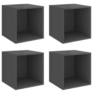 DiMorture Floating Shelves Square Cube Storage Shelves Set of 4, Easy-to-Install Wall Mounted Display Shelves TV Cabinet for Bedrooms and Living Rooms, High Gloss Grey