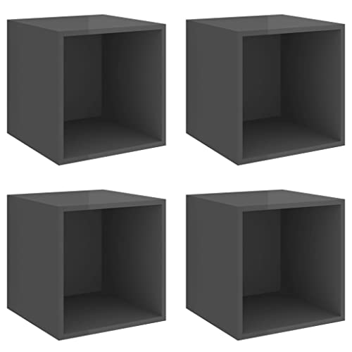 DiMorture Floating Shelves Square Cube Storage Shelves Set of 4, Easy-to-Install Wall Mounted Display Shelves TV Cabinet for Bedrooms and Living Rooms, High Gloss Grey