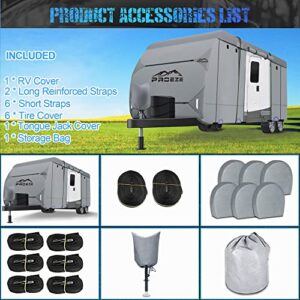 Travel Trailer Cover 2022 Upgraded 6 Layers Top RV Cover, Fits 20'-22' RV, Heavy Duty Windproof Anti-UV Camper Cover with RV Accessories,1 Tongue Jack Cover, 2 Extra Straps, 6 Gutter Covers