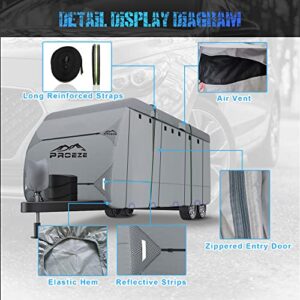 Travel Trailer Cover 2022 Upgraded 6 Layers Top RV Cover, Fits 20'-22' RV, Heavy Duty Windproof Anti-UV Camper Cover with RV Accessories,1 Tongue Jack Cover, 2 Extra Straps, 6 Gutter Covers