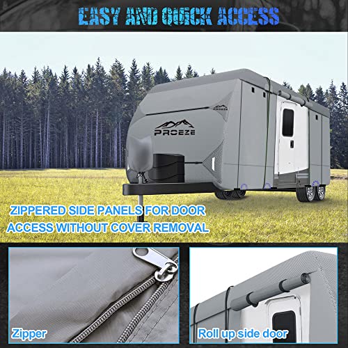 Travel Trailer Cover 2022 Upgraded 6 Layers Top RV Cover, Fits 20'-22' RV, Heavy Duty Windproof Anti-UV Camper Cover with RV Accessories,1 Tongue Jack Cover, 2 Extra Straps, 6 Gutter Covers