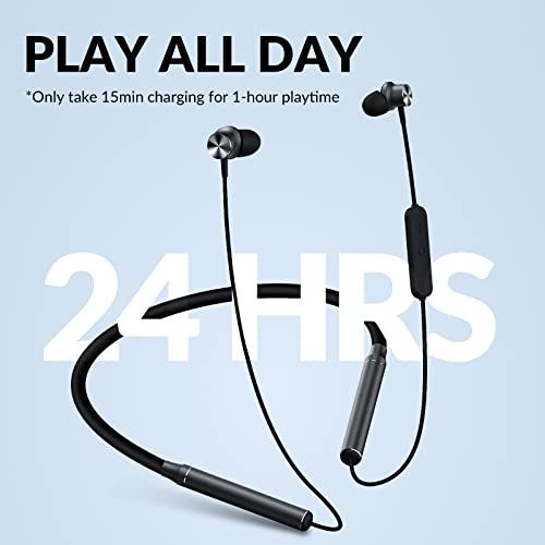 TANGMAI Neckband Bluetooth 5.0 Headphones Wireless Earbuds with Microphone, Deep Bass Stereo with 10mm Driver, 24H Playtime, Portable Magnetic, Clear Calls, Lightweight Comfortable in-Ear Fit -Black