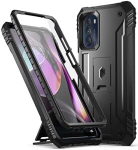 poetic revolution case for motorola moto g 5g 6.5" (2022), [6ft mil-grade drop tested], full-body rugged dual-layer shockproof protective cover with kickstand and built-in-screen protector, black