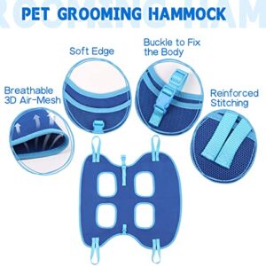 Supet Dog Grooming Hammock for Dog and Cat, Relaxation Pet Grooming Sling Helper, Breathable Pet Grooming Hammock for Nail Trimming, Ear/Eye Car with Nail Clippers/Trimmers/Scissors Blue