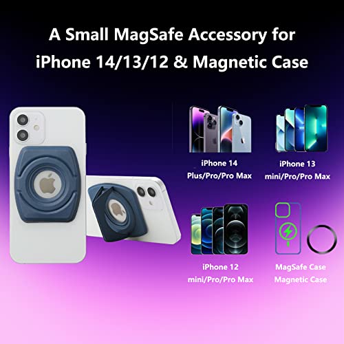 Magnetic Phone Stand or Grip for iPhone 14/13/12 Series and MagSafe, Tiny Portable Phone Holder (Blue)