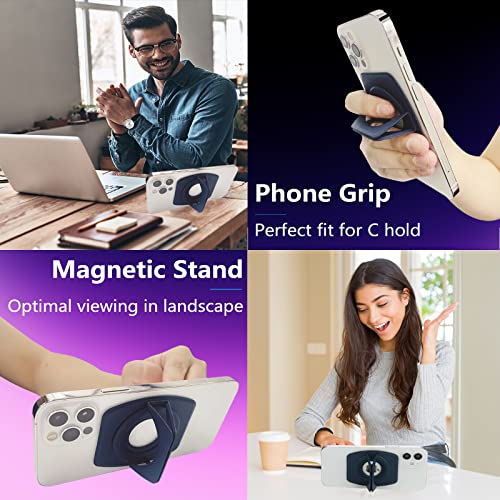 Magnetic Phone Stand or Grip for iPhone 14/13/12 Series and MagSafe, Tiny Portable Phone Holder (Blue)