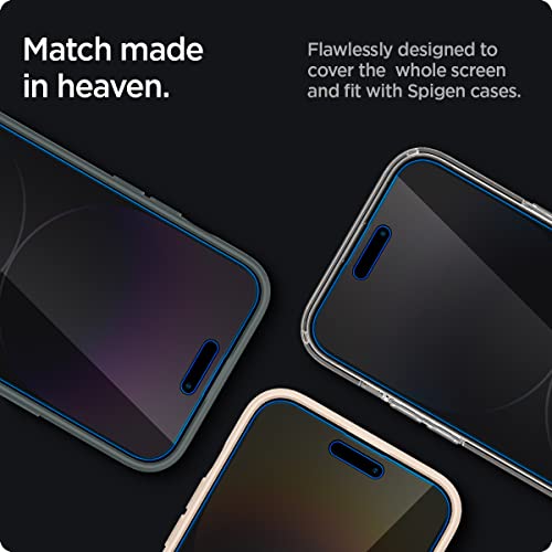 Spigen Tempered Glass Screen Protector [GlasTR EZ FIT - Privacy] Designed for iPhone 14 Pro Max [Case Friendly] - 2 Pack