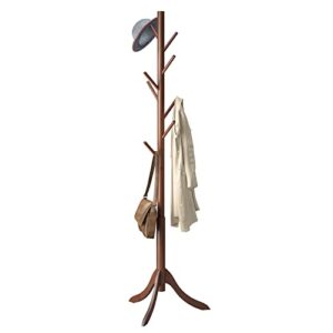 coatrack 8 standing bamboo coat rack hat hanger 8 hook for jacket, purse, scarf rack, umbrella tree stand (brown)
