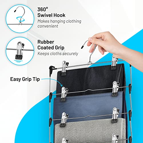 5-Tier Skirt Hangers with Clips (3 PK) Pant Hangers Space Saving Multiple Hangers in one Clothes Hangers with Clips Multiple Pants Hangers for Closet Bottom Hangers Metal Pants Hangers with Clips